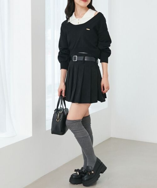 MAJESTIC LEGON / マジェスティックレゴン ニット・セーター | 襟付ノースリニットセットオフショルニット | 詳細16