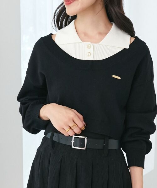 MAJESTIC LEGON / マジェスティックレゴン ニット・セーター | 襟付ノースリニットセットオフショルニット | 詳細18