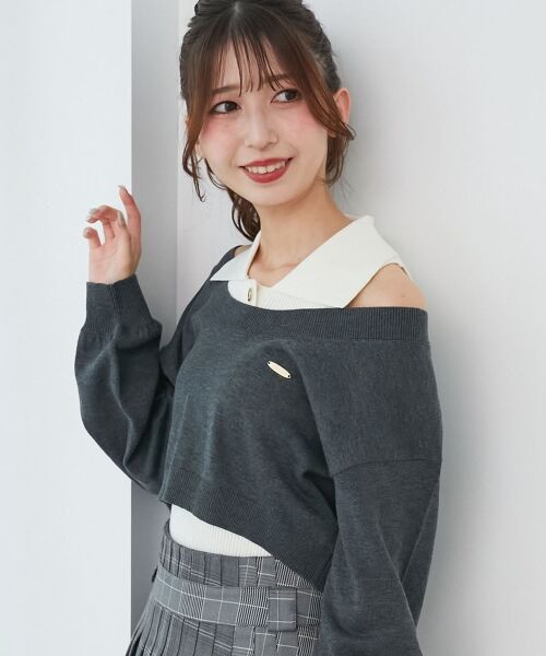 MAJESTIC LEGON / マジェスティックレゴン ニット・セーター | 襟付ノースリニットセットオフショルニット | 詳細5