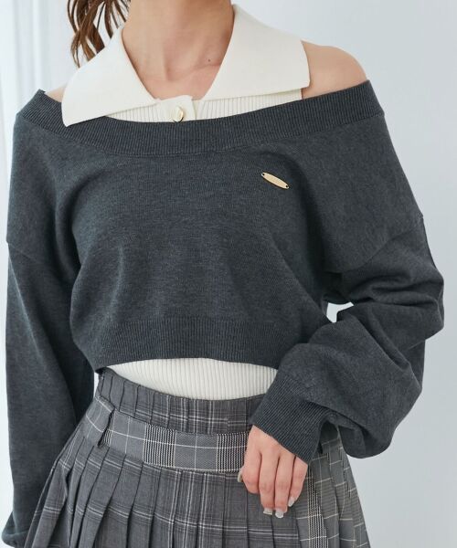 MAJESTIC LEGON / マジェスティックレゴン ニット・セーター | 襟付ノースリニットセットオフショルニット | 詳細7