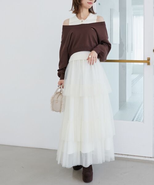 MAJESTIC LEGON / マジェスティックレゴン ニット・セーター | 襟付ノースリニットセットオフショルニット | 詳細8