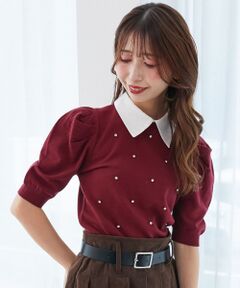 MAJESTIC LEGON / マジェスティックレゴン ニット・セーター | 2way襟付きビジューニット