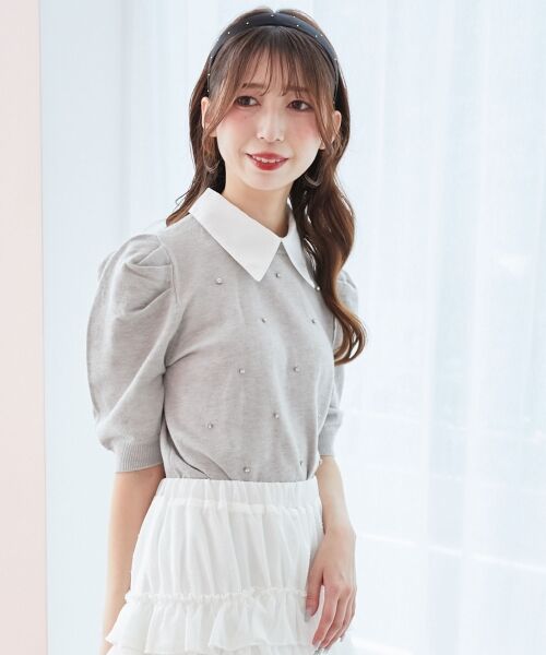 MAJESTIC LEGON / マジェスティックレゴン ニット・セーター | 2way襟付きビジューニット | 詳細12