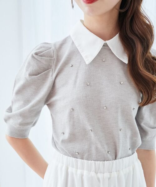 MAJESTIC LEGON / マジェスティックレゴン ニット・セーター | 2way襟付きビジューニット | 詳細14