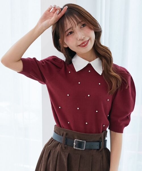 MAJESTIC LEGON / マジェスティックレゴン ニット・セーター | 2way襟付きビジューニット | 詳細18