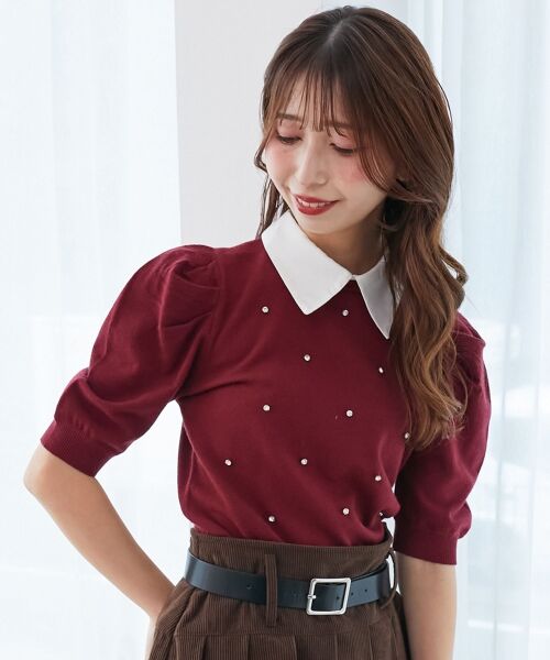 MAJESTIC LEGON / マジェスティックレゴン ニット・セーター | 2way襟付きビジューニット | 詳細19