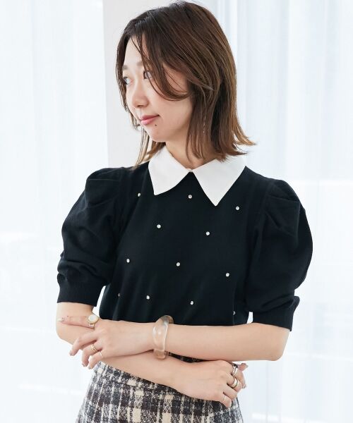 MAJESTIC LEGON / マジェスティックレゴン ニット・セーター | 2way襟付きビジューニット | 詳細25