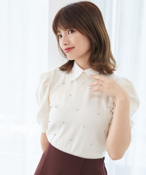 MAJESTIC LEGON / マジェスティックレゴン ニット・セーター | 2way襟付きビジューニット | 詳細4