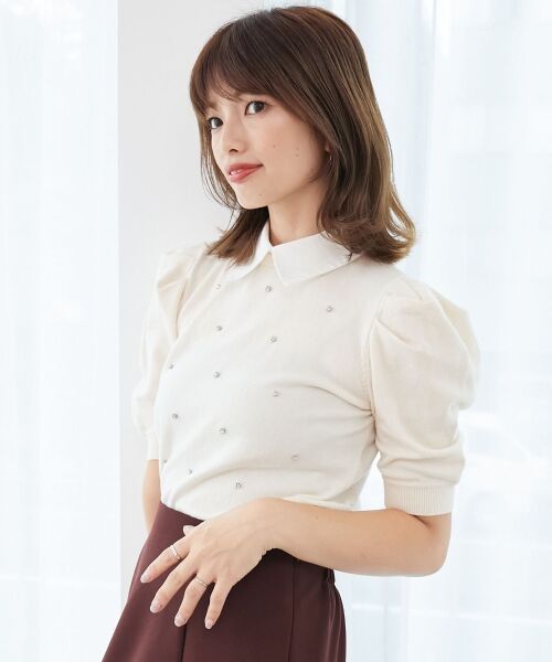 MAJESTIC LEGON / マジェスティックレゴン ニット・セーター | 2way襟付きビジューニット | 詳細5