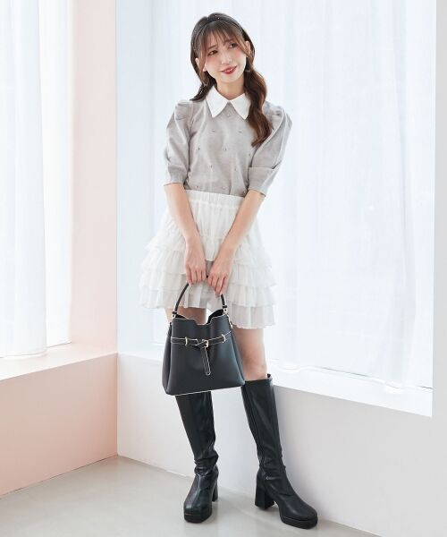 MAJESTIC LEGON / マジェスティックレゴン ニット・セーター | 2way襟付きビジューニット | 詳細8