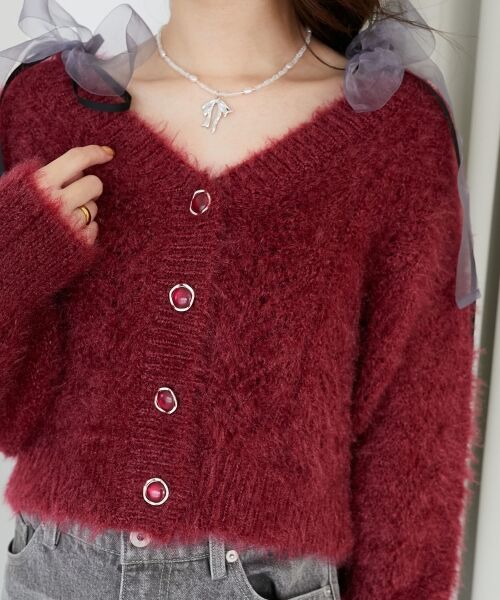 MAJESTIC LEGON/マジェスティックレゴン きらふわレーシーパターンカーデ ボルドー M