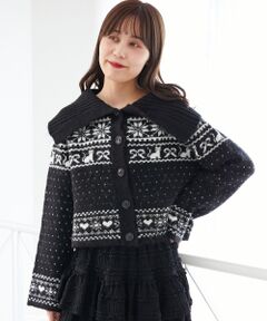 MAJESTIC LEGON / マジェスティックレゴン カーディガン・ボレロ | 襟付きネコチャンジャカードカーデ