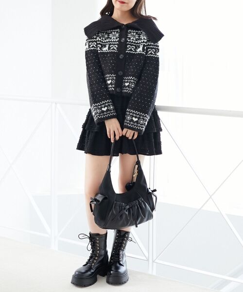 MAJESTIC LEGON / マジェスティックレゴン カーディガン・ボレロ | 襟付きネコチャンジャカードカーデ | 詳細14