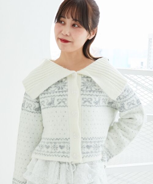 MAJESTIC LEGON / マジェスティックレゴン カーディガン・ボレロ | 襟付きネコチャンジャカードカーデ | 詳細3