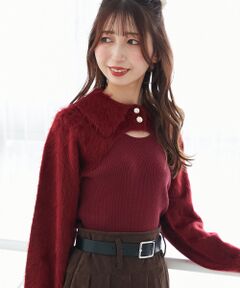 MAJESTIC LEGON / マジェスティックレゴン ニット・セーター | 襟付きデコルテオープンニット