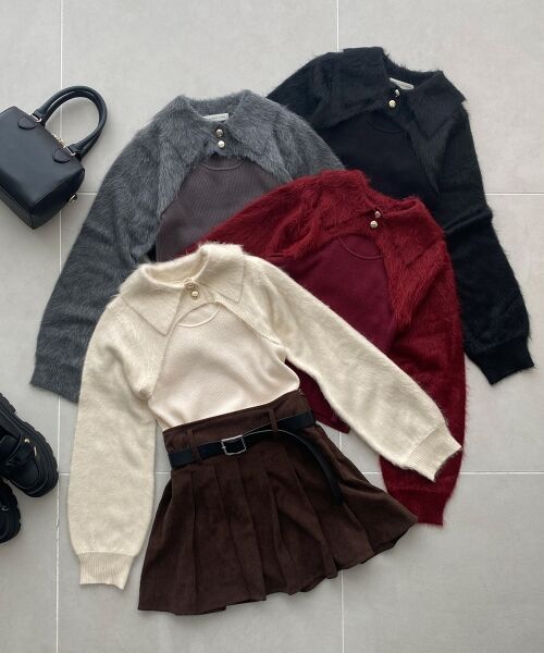 MAJESTIC LEGON / マジェスティックレゴン ニット・セーター | 襟付きデコルテオープンニット | 詳細1