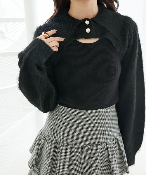 MAJESTIC LEGON / マジェスティックレゴン ニット・セーター | 襟付きデコルテオープンニット | 詳細11