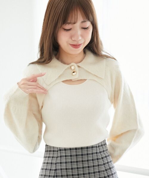MAJESTIC LEGON / マジェスティックレゴン ニット・セーター | 襟付きデコルテオープンニット | 詳細19