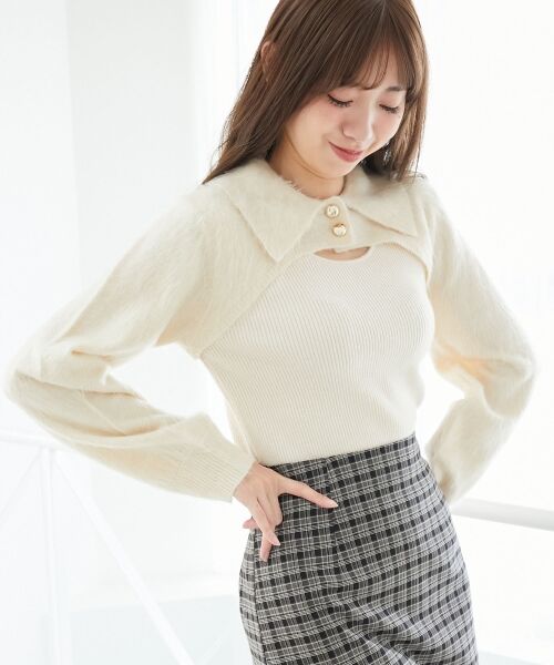 MAJESTIC LEGON / マジェスティックレゴン ニット・セーター | 襟付きデコルテオープンニット | 詳細20