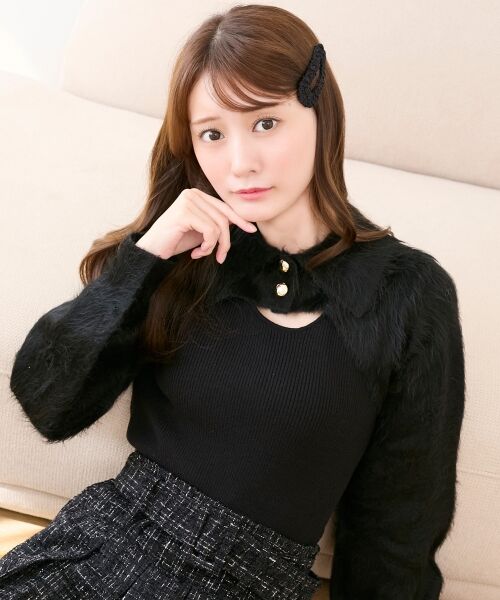 MAJESTIC LEGON / マジェスティックレゴン ニット・セーター | 襟付きデコルテオープンニット | 詳細3