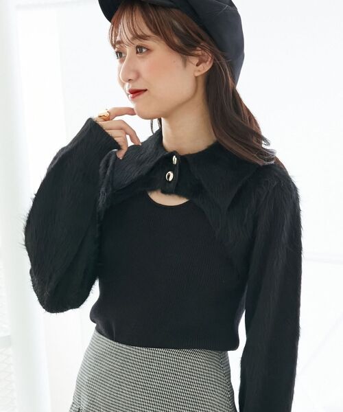 MAJESTIC LEGON / マジェスティックレゴン ニット・セーター | 襟付きデコルテオープンニット | 詳細9