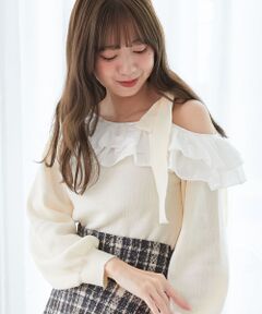 MAJESTIC LEGON / マジェスティックレゴン ニット・セーター | フリルワンショル肩リボンニット