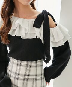 MAJESTIC LEGON / マジェスティックレゴン ニット・セーター | フリルワンショル肩リボンニット