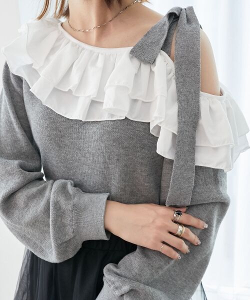 MAJESTIC LEGON / マジェスティックレゴン ニット・セーター | フリルワンショル肩リボンニット | 詳細21
