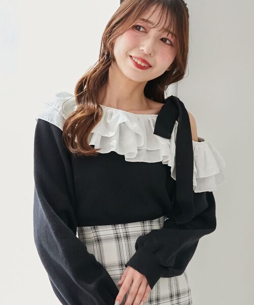 MAJESTIC LEGON / マジェスティックレゴン ニット・セーター | フリルワンショル肩リボンニット | 詳細25