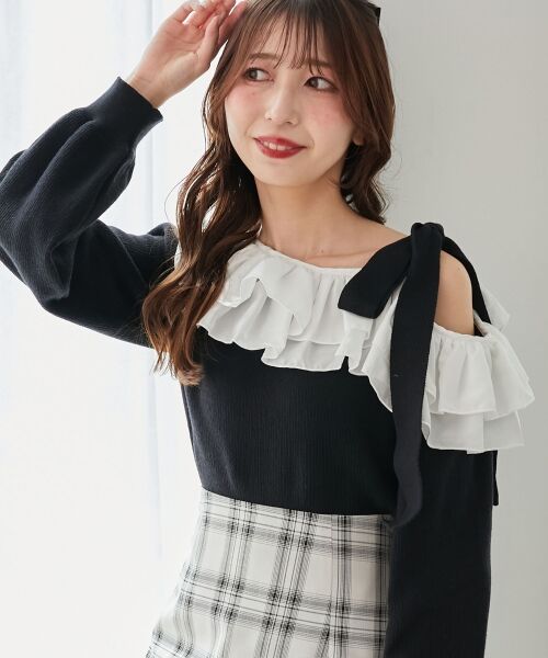 MAJESTIC LEGON / マジェスティックレゴン ニット・セーター | フリルワンショル肩リボンニット | 詳細26