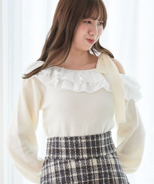MAJESTIC LEGON / マジェスティックレゴン ニット・セーター | フリルワンショル肩リボンニット | 詳細4