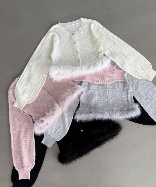 MAJESTIC LEGON / マジェスティックレゴン カーディガン・ボレロ | ヘムフェイクファーケーブルカーデ | 詳細1
