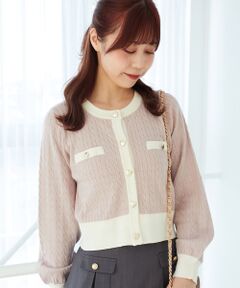 MAJESTIC LEGON / マジェスティックレゴン カーディガン・ボレロ | バイカラーケーブルニットカーデ
