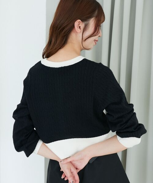 MAJESTIC LEGON / マジェスティックレゴン カーディガン・ボレロ | バイカラーケーブルニットカーデ | 詳細10