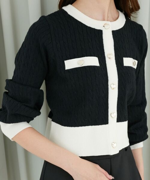 MAJESTIC LEGON / マジェスティックレゴン カーディガン・ボレロ | バイカラーケーブルニットカーデ | 詳細11