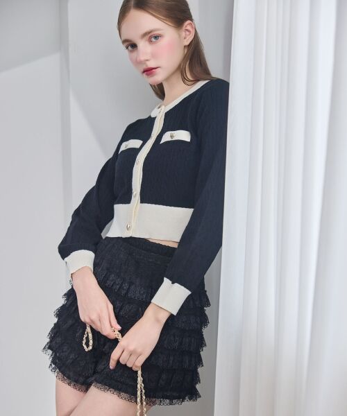 MAJESTIC LEGON / マジェスティックレゴン カーディガン・ボレロ | バイカラーケーブルニットカーデ | 詳細2