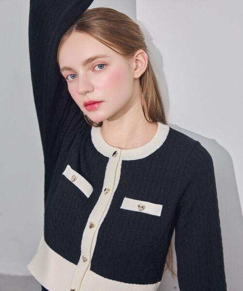 MAJESTIC LEGON / マジェスティックレゴン カーディガン・ボレロ | バイカラーケーブルニットカーデ | 詳細4