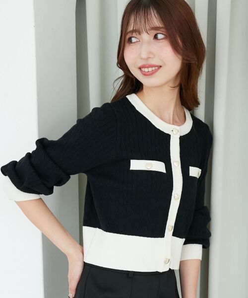 MAJESTIC LEGON / マジェスティックレゴン カーディガン・ボレロ | バイカラーケーブルニットカーデ | 詳細9