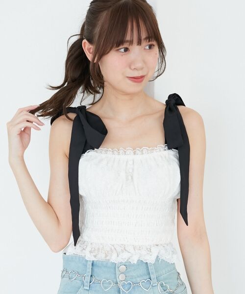 MAJESTIC LEGON / マジェスティックレゴン キャミソール・チューブトップ | 配色肩リボンビスチェ | 詳細7