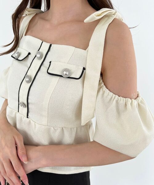 MAJESTIC LEGON / マジェスティックレゴン シャツ・ブラウス | 肩リボンツイードペプラムブラウス | 詳細10