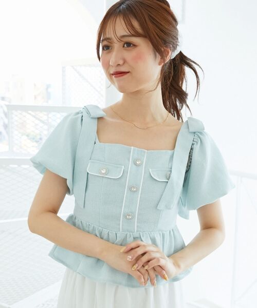 MAJESTIC LEGON / マジェスティックレゴン シャツ・ブラウス | 肩リボンツイードペプラムブラウス | 詳細13