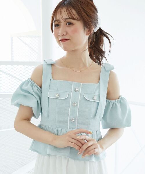 MAJESTIC LEGON / マジェスティックレゴン シャツ・ブラウス | 肩リボンツイードペプラムブラウス | 詳細17