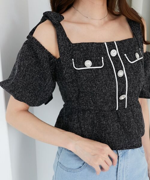 MAJESTIC LEGON / マジェスティックレゴン シャツ・ブラウス | 肩リボンツイードペプラムブラウス | 詳細24