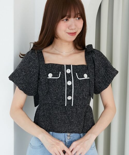 MAJESTIC LEGON / マジェスティックレゴン シャツ・ブラウス | 肩リボンツイードペプラムブラウス | 詳細26