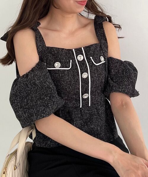 MAJESTIC LEGON / マジェスティックレゴン シャツ・ブラウス | 肩リボンツイードペプラムブラウス | 詳細29