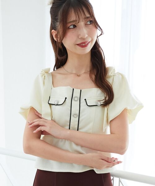 MAJESTIC LEGON / マジェスティックレゴン シャツ・ブラウス | 肩リボンツイードペプラムブラウス | 詳細4