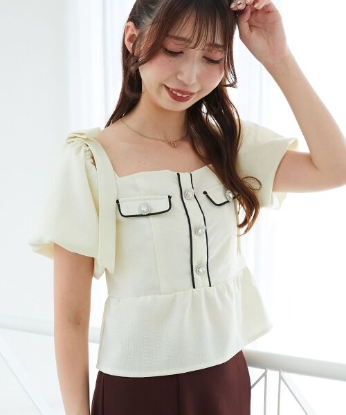 MAJESTIC LEGON / マジェスティックレゴン シャツ・ブラウス | 肩リボンツイードペプラムブラウス | 詳細5