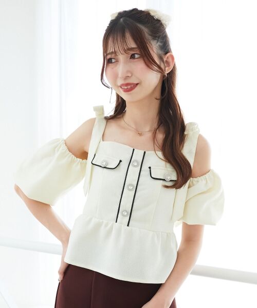 MAJESTIC LEGON / マジェスティックレゴン シャツ・ブラウス | 肩リボンツイードペプラムブラウス | 詳細8