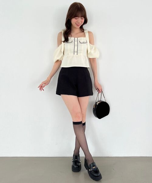 MAJESTIC LEGON / マジェスティックレゴン シャツ・ブラウス | 肩リボンツイードペプラムブラウス | 詳細9