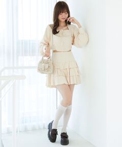 MAJESTIC LEGON / マジェスティックレゴン ミニ・ひざ丈スカート | ラインストーンティアードスカパン